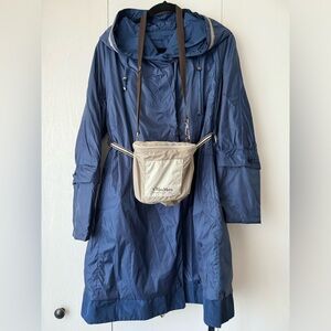 Max Mara ‘S Navy Hooded Waterproof Reversible Raincoat Trench Coat Size 10